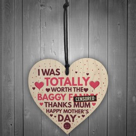 RED OCEAN Funny Mothers Day Rude Gift For Mum Wooden Heart From Daughter or Son