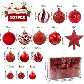 Christmas Tree Decoration,101PCS Christmas Baubles Tree Topper Set Shatterproof Xmas Ball Gold Baubles Traditional Hanging Ornament Matt Glitter Pendant Premier Decorations for Holiday Wedding Party