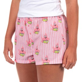 Nickelodeon Spongebob Squarepants Boxer Micro Shorts Women's Patrick Star Striped Pajama Lounge Bottoms (Large) Pink