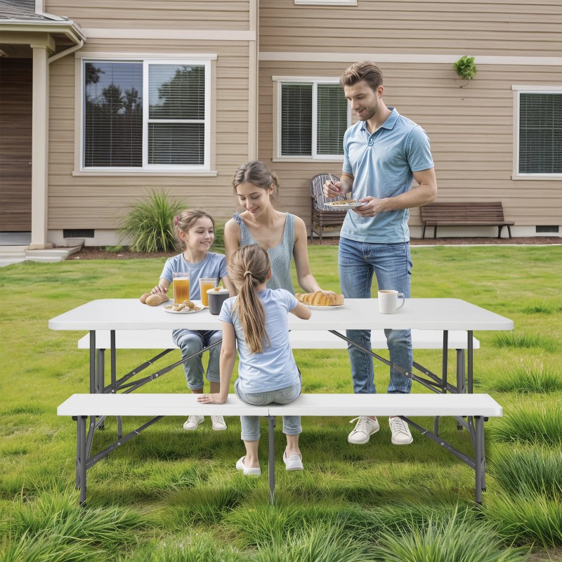 SEGAWE Folding Table Set w/2 Benches 6FT Camping Picnic Table