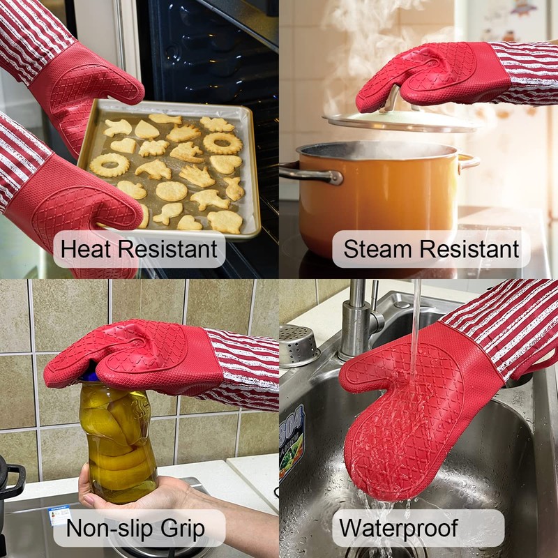 Alselo Silicone Oven Mitts Heat Resistant 932℉ with Waterproof &