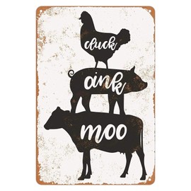 KENSILO Metal Tin Signs Vintage Cluck Oink Moo Chicken Pig Cow Farmhouse Home Kitchen Restaurant Wall Decor 8 x 12 inches
