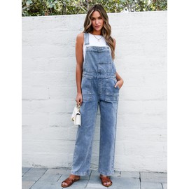 Luvamia Blue Denim Overalls Women's Plus Size Bibs Jumpsuit Casual Jean Size X-Large to 18