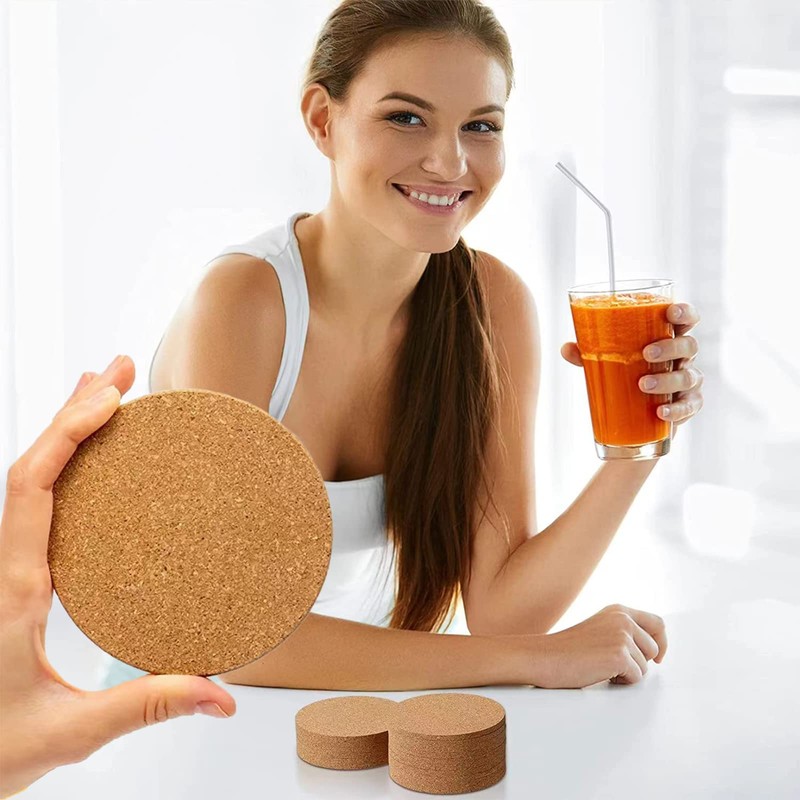 PMELCXD 16 Pcs 4 mm Thick Wooden Cork Coasters Absorbent