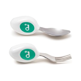 1 Year Old and Up Eat Yourself! Weaning Food, Baby Weaning Food, Baby Supplies, Present, Cutlery Set, Spoon and Fork 2-Piece Set, 3 Colors, Aqua Green