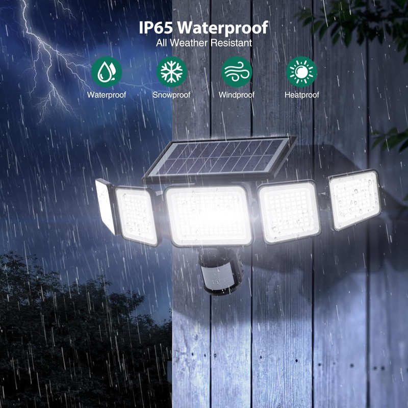 3000LM Solar Lights outdoor, 5 Adjustable Heads Solar Motion Sensor