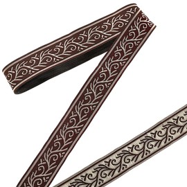 PH PandaHall 10 Yards Jacquard Ribbon 1 inch Boho Lace Trim Vintage Floral Embroidered Ribbon Ethnic Style Lace Trim for Sewing Handmade Bag Clothing Decoration DIY Crafts, Brown