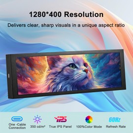 wisecoco 7.84 Inch Mini Monitor One-Cable Connection(No HDMI Needed) HD IPS 1280x400 Secondary Screen Stretched Bar LCD Display Aida64 CPU GPU Speed Temperature Monitoring for Windows 10/11 Only