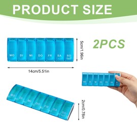 2 Stück Tablettenbox 7 Tage klein – Pillendose & Pillenbox für Medikamente, Nahrungsergänzung & Vitamine, Kompakte Medikamentenbox 7 Tage für unterwegs, ideal zur täglichen Aufbewahrung