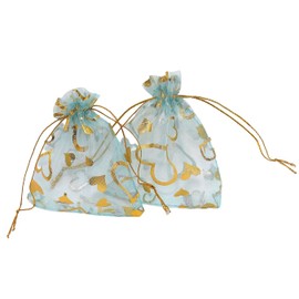 SUNGULF 100PCS Drawstring Organza Bag, 4x4.72 Inch Love Heart Butterfly Candy Mesh Jewelry Pouches Gift Bags for Wedding Favor Christmas (Blue Heart)