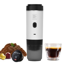 EVERANGE Portable Electric Espresso Machine, Travel Coffee Maker for Camping, Car, RV & Hiking, Self-Heating with Type-C, Compatible with Ground Coffee & NS Capsules, White