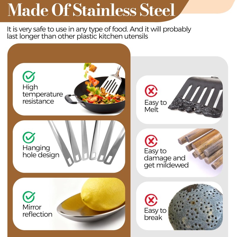 SIWOKJJO 6 Pcs Cooking Utensils Set, Stainless Steel Kitchen Utensils