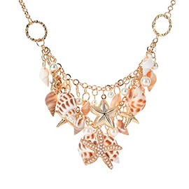 CYNOSURETECH 1 Piece Ocean Necklace with 1 Piece Starfish Shell Bracelet, Beach Trip Accessories for Women, Starfish Clothing Accessories Set