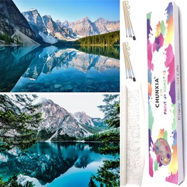 CHUNXIA Paint by Numbers Kit for Adults Beginner,2 Pack Rolled Canvas Wall Art Easy Painting by Numbers Kit Landscape Lake Decor Packaged in a Nice Box,12x16inch(257-258)