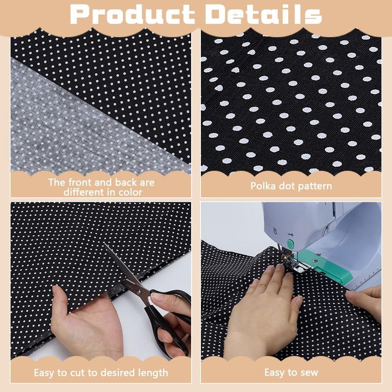 FINGERINSPIRE Black Mini Polka Dot Fat Quarters Quilting Fabric Bundles,