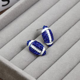 Classic Rhinestone Stud Sports Earrings Football Soccer Basketball Baseball Volleyball Earrings for Women-Football Blue