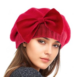 Century Star Lady French Beret Hats for Women Chic Wool Beret for Adults Fashionable Winter Warm Cap Beanie Hats Bright Red One Size