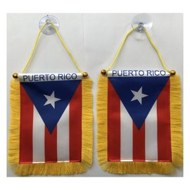 2pcs Peurto Rico Hanging Flag for Car rearview mirror，4 X 6 Inch Puerto Rican Small Mini Car Pennant Banner Flag