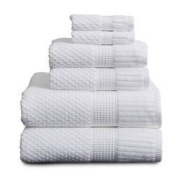 NY Loft 100% Cotton Towel Set 6 Piece | Super Soft & Absorbent Quick-Dry 2 Bath Towels 2 Hand Towels & 2 Washcloths |Textured and Durable Cotton | Trinity Collection (6 Piece Set, Bright White)