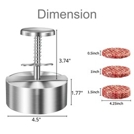 Ownsto Burger Press Patty Maker 4.5" Stainless Steel Adjustable Sausage Patty Press Burger Shaper Patty Making Mold for Vegetable and Meat