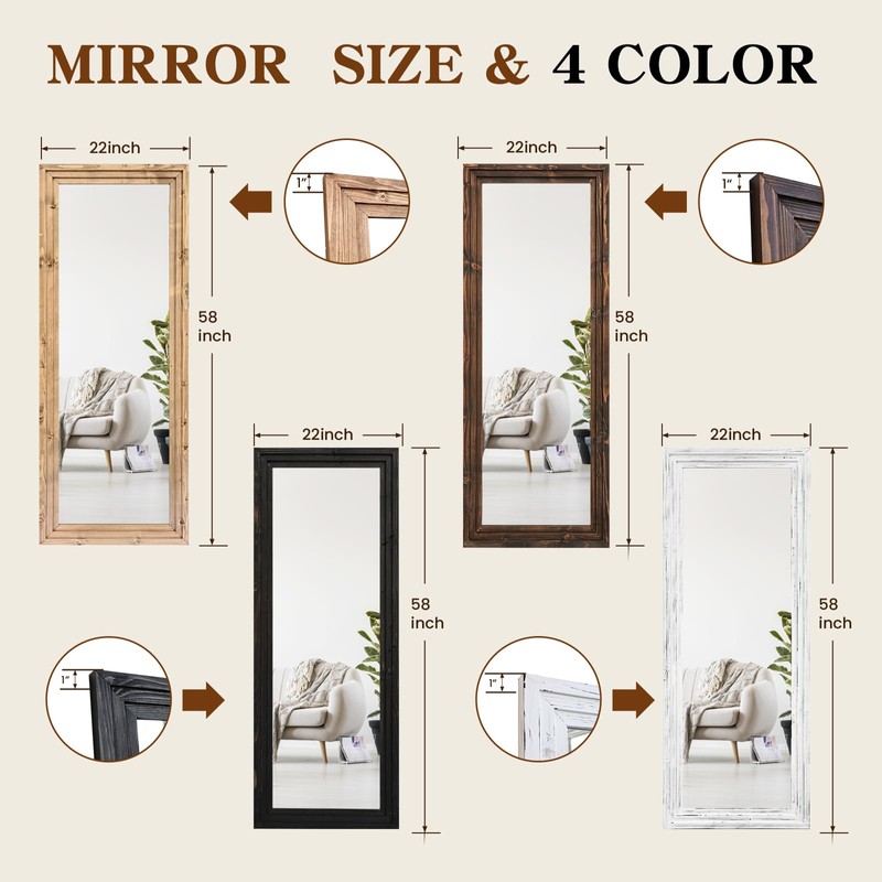 ABSWHLM Full Length Mirror 58"x22" Solid Wood Frame Floor Large