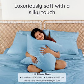 Bamboo Pillow Cases 2 Pack Light Blue | Standard Pillow Cases 50x75 cm | Pillows 2 Pack Luxury | Pillow Case Blue | Hotel Bedding | Cooling Bedding | Anti Wrinkle Pillow Case | Bambaw