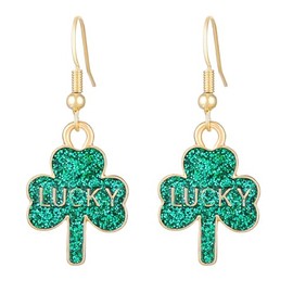 St. Patrick's Day Earrings Green Heart Clover Leaf Earring Shamrock Glitter Lucky Designs Gold Alloy Dangle Earring Lucky Decor St Patricks Day Accessories Irish Holiday Jewelry Gift for Women