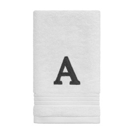 Avanti Linens - Monogram Embroided Fingertip Towel, 100% Cotton Bathroom Decor, A, White/Gray