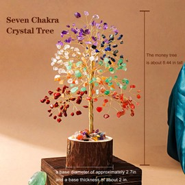 Runyangshi Natural Crystal Seven Chakras Woodpile Tree Tree of Life Natural Crystal Healing Stones Gemstone Trees Fengshui Good Luck Positive Energy Home Decor