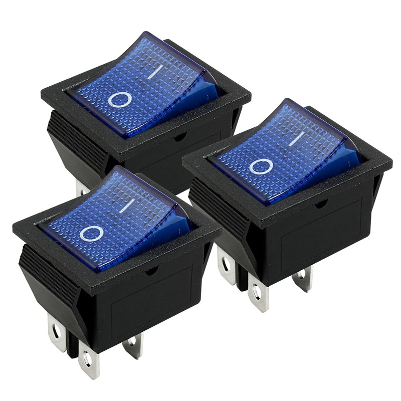 Unlorspy 3Pcs KCD4 Rocker Switch DPST 4 Pins 2 Position