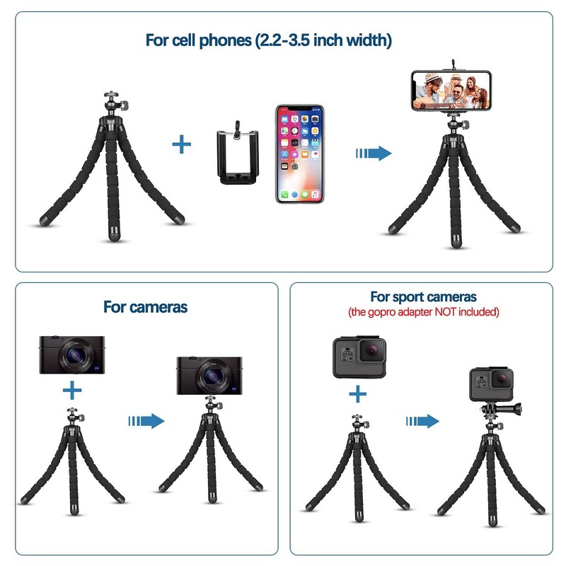 Thapncow Flexible Tripod with Universal Clip, 360° Rotating Smartphone Holder,
