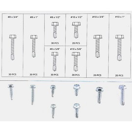 Unbranded 200 Pcs Self Drilling /Tapping Sheet Metal Screws Hex-Washer Head Assortment SAE