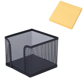 Astrappai Sticky Note Holder，Mesh Memo Holder with 1 Pack Sticky Note Black Memo Pad Holder Cube Holder for Office Home School