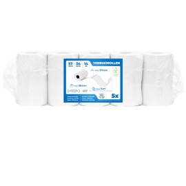 5 x EC Cash Thermal Rolls - Width: 57mm - Diameter: 35mm - Sleeve Diameter: 12mm - Length: 14m - For Receipt Printers, EC Terminals etc