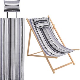 GORGECRAFT Beach Sling Chair Canvas Cloth with Pillow 44x17 Grey and Black Stripes Casual Lounge Chair Replacement Canvas Outdoor Folding Chair Fabric for Patio Beach Sunbathing Garden Courtyard