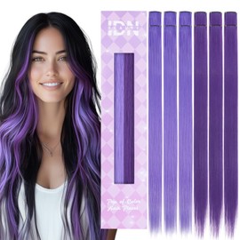 IDN BEAUTY Colored Clip in Hair Extension, 12PCS Light Purple Deep Purple 24Inch Multicolored Synthetic Hair Pieces for Women Kids Girls, Hair Accessories for Party Cosplay Travel Birthday