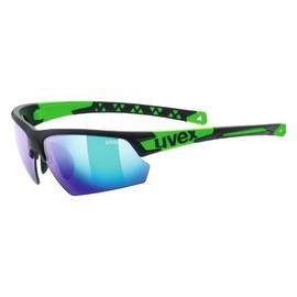 uvex Sportstyle 224 - Sports Sunglasses for Men and Women - Mirrored Lenses - Comfortable & Non-Slip - Black Matt Green/Green - One Size
