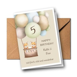 Personalisierte Zwillinge Geburtstagskarte zum 1. 2. 3. 4. 5. 6. 7. 8. usw. Geburtstag, Gru√ükarte, Gl√ºckwunschkarte individuell, viele Motive, mit Namen (Fuchs)