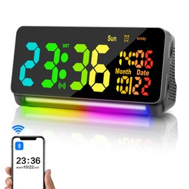 Samshow 120db Super Loud Alarm Clock Heavy Sleepers Adults, Loud Alarm Clock Bluetooth Sync Time,15 Wake Up Sounds, 7 Color Night Light, Dynamic RGB Color, 0-100% Dimmer, Snooze,DST, LED Dispay