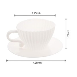 Silicone Muffin Cups for Baking, 16 Pcs Teacup Cupcake Liners, Reusable Muffin Liners, Silicone Cupcake Baking Cups, 8 Cups & 8 Saucers, White