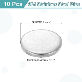 uxcell 10Pcs Stainless Steel Disc, 25/32"(20mm) Dia 0.16"(4mm) Thick 304 Stainless Steel Flat Round Sheet Blank Round Circle Plate for Crafts Metal Stamping and Jewelry Making