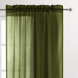 DWCN Sheer Curtains, Window Treatments Rod Pocket Voile Drapes Elegant and Breathable for Living Room,Bedroom, Set of 2 Panels, Olive Green,W52 x L45 inches Long
