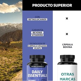Beyond Vitamins | Daily Essentials con Vitamina C y Betaglucanos | Raíz de Jengibre, Ajo, Orégano, Zinc y Vitamina D3 | Fórmula Precisa | Cápsulas veg