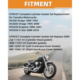 XYRVICT Full Engine Gasket Set Complete Rebuild Kit Cylinder Head Gasket Replacement for Yamaha XV250 XV250S XV Virago 250 XVS250 XVS 250 V-Star 250