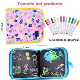 Tablero de Dibujo Portátil, Juguetes de Almohadilla de Dibujo de Aprendizaje Temprano Borrables de Reutilizables, Juego de Libros Borrables Regalo,Bolígrafos de 12 Colores,Dibujo de 14 Páginas (Azul)