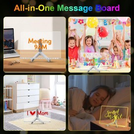 LED Note Board with Colors,Glowing Acrylic Dry Erase Board with Light,Light Up Acrylic Message Board,Led Drawing Board for Kids with Stand to Write On for Office Home School(Large/11.8 * 7.9 inches)