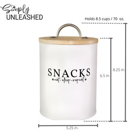 Simply Unleashed White Dog and Cat Treat Container with Easy to Open Bamboo Lid, 8.5 cups/ 70 fl oz.