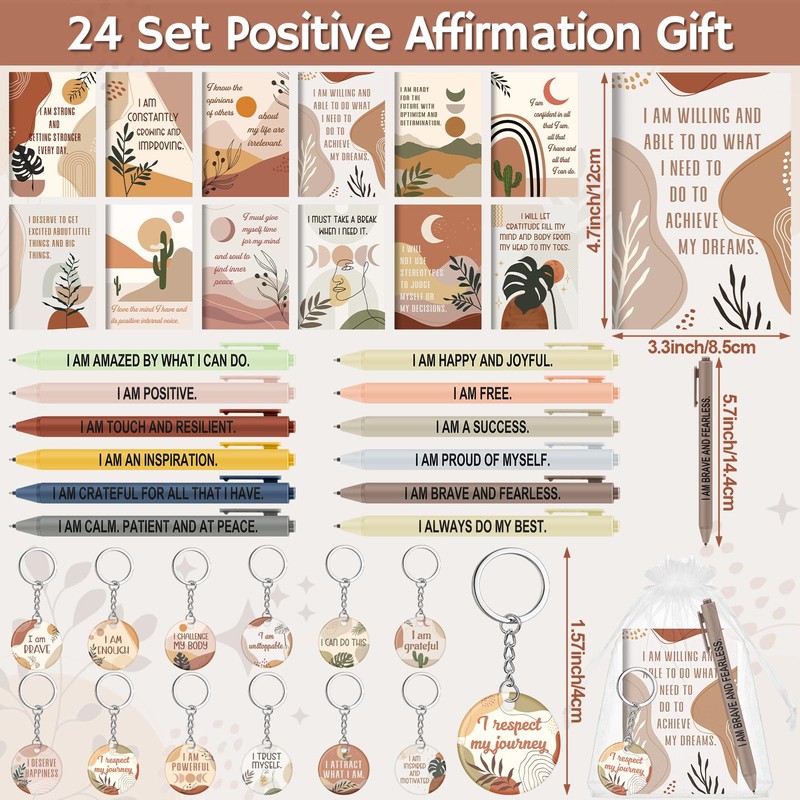 Mooliwe 72 Pcs/24 Set Positive Affirmation Gift Set Gratitude Notebooks