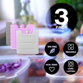 Slim Ice Blocks, Quick Freeze, Long Lasting - Freezer Cold Packs for Cooler Bags, Lunch Boxes, Picnics, Camping and Beach Trips, Keeps Food, Drinks and Shopping Cool (Small 3 Pack) Multi Coloured