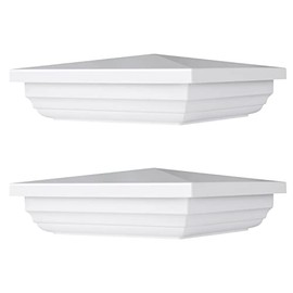 Canomo 4 x 4 White Vinyl New England Post Caps Pyramid Square Fence Post Top for 4" x 4" Vinyl Fence Post, Waterproof, Moisture-Proof and UV Resistant, 2 Packs